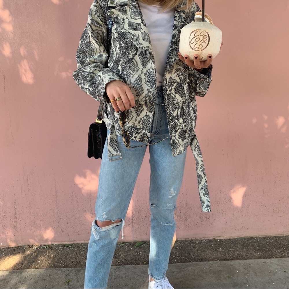 Zara snake print moto jacket